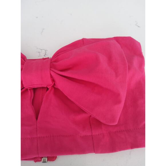 $Windsor Barbiecore hot pink strapless crop top Big Bow zip in back womens sz S - Picture 3 of 9
